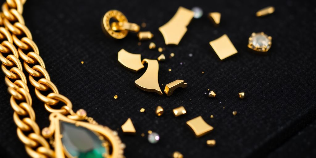 Joyas de oro dañadas sobre fondo oscuro