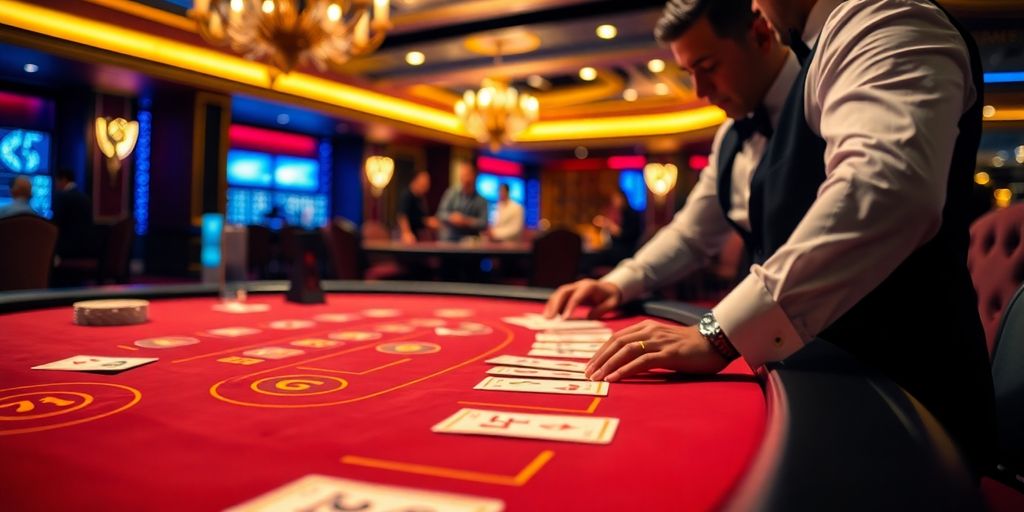 โต๊ะบาคาร่าในคาสิโนที่มีบรรยากาศหรูหรา