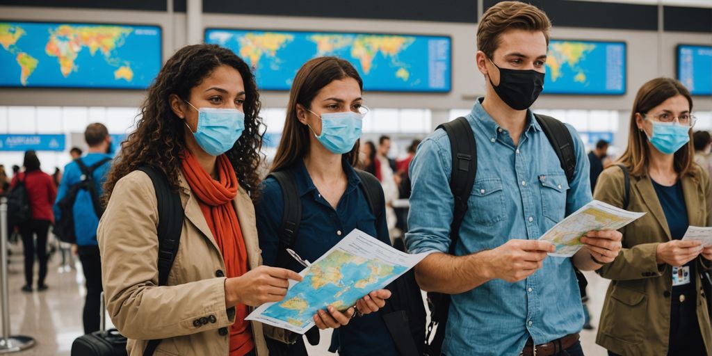 Travelers with passports and vaccination cards
