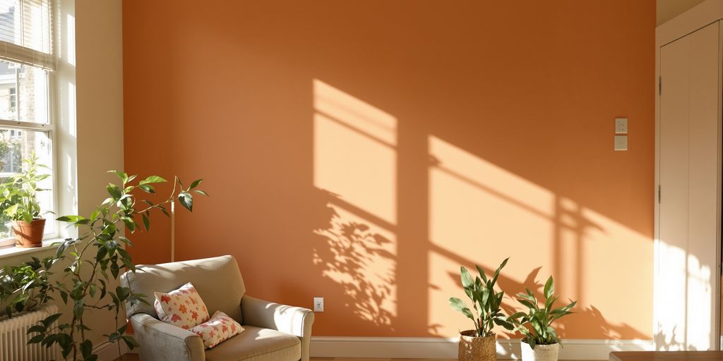 Warm-toned room with freshly painted walls.