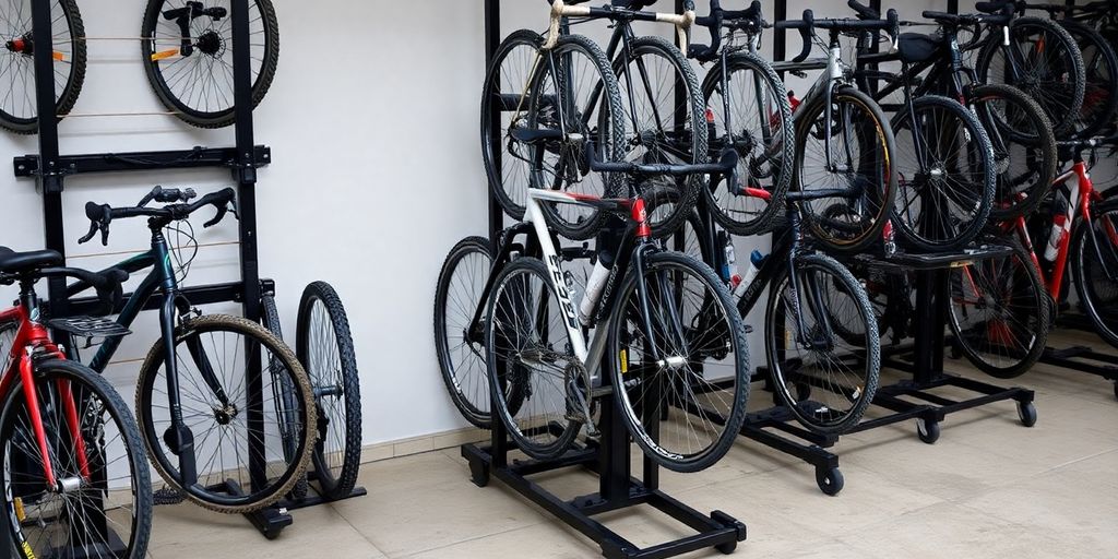 Various bike racks for storage and transport options.