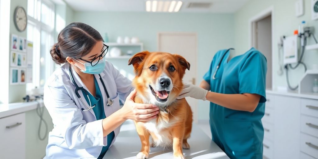 Veterinarian with a dog in a veterinary clinic.