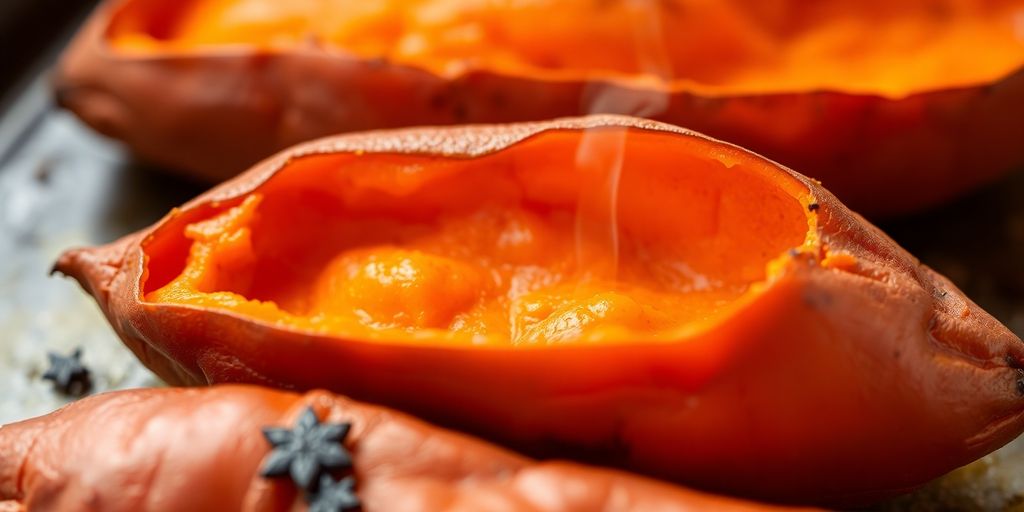 Biologische zoete aardappel, gaar en heerlijk