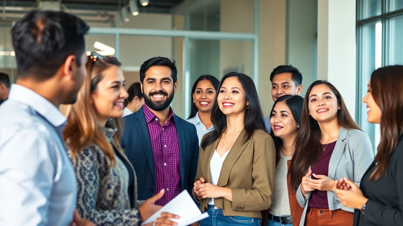 Profesionales hispanos conectando en Canadá.