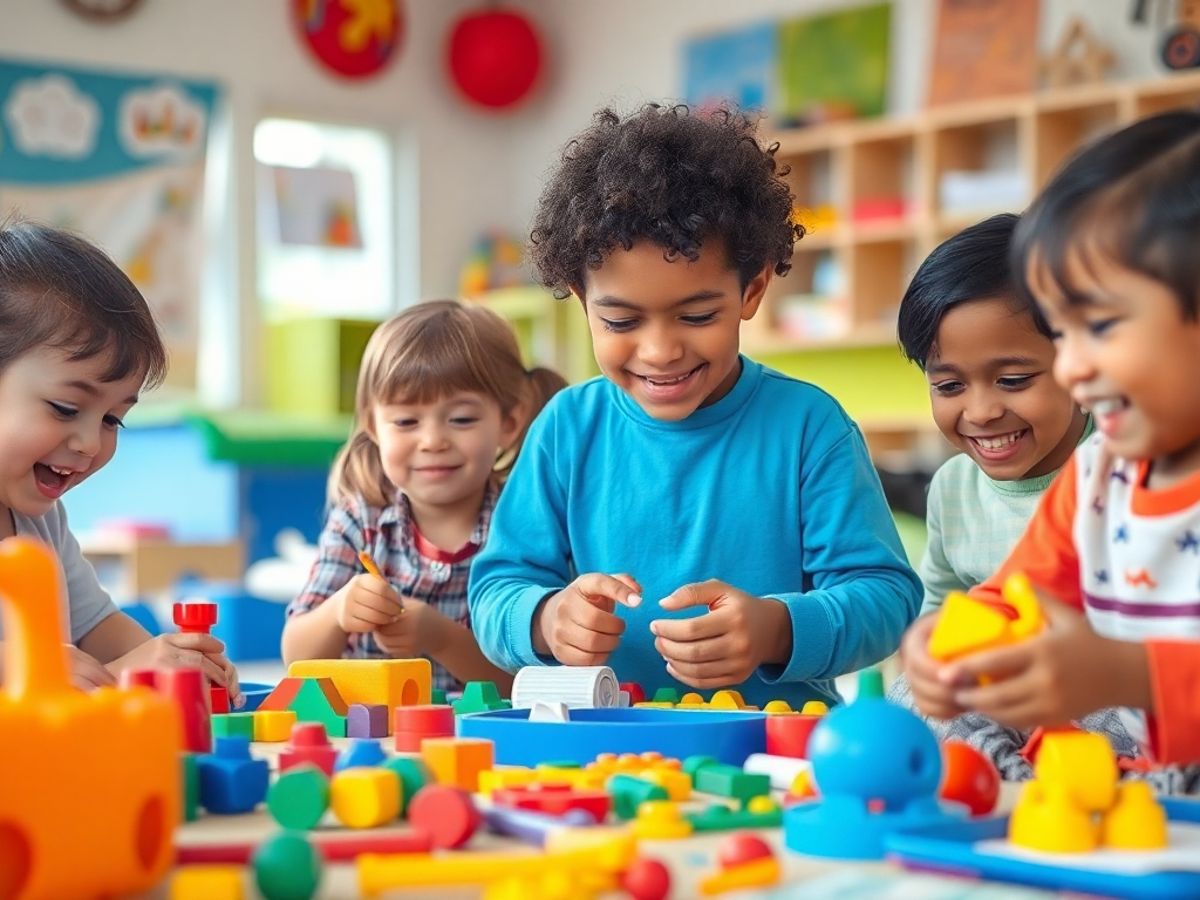 Copii jucându-se cu jocuri educative distractive.