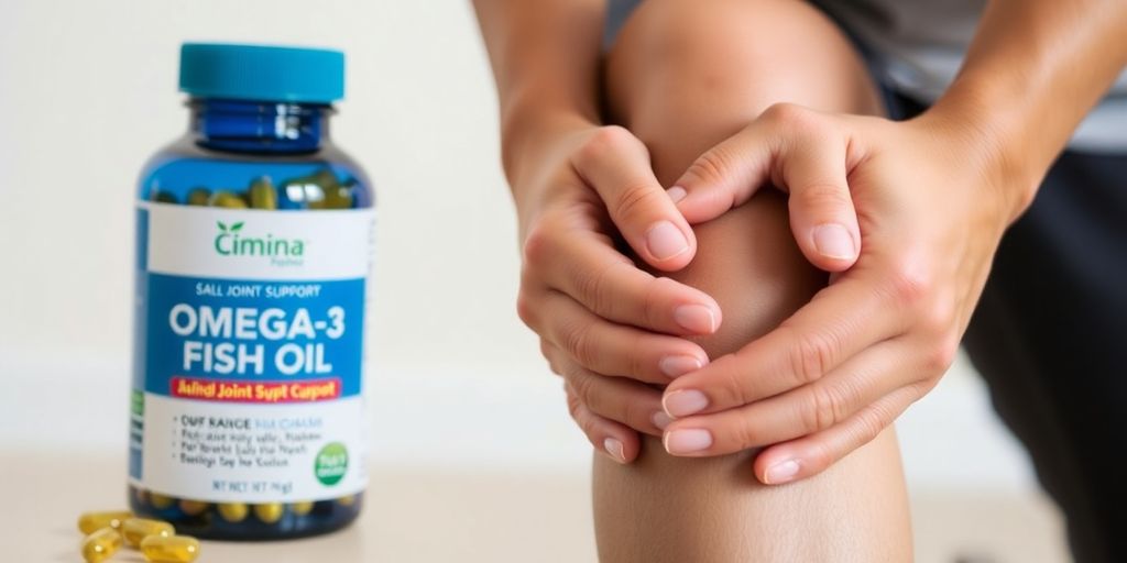 Person stretching knee with omega-3 fish oil.