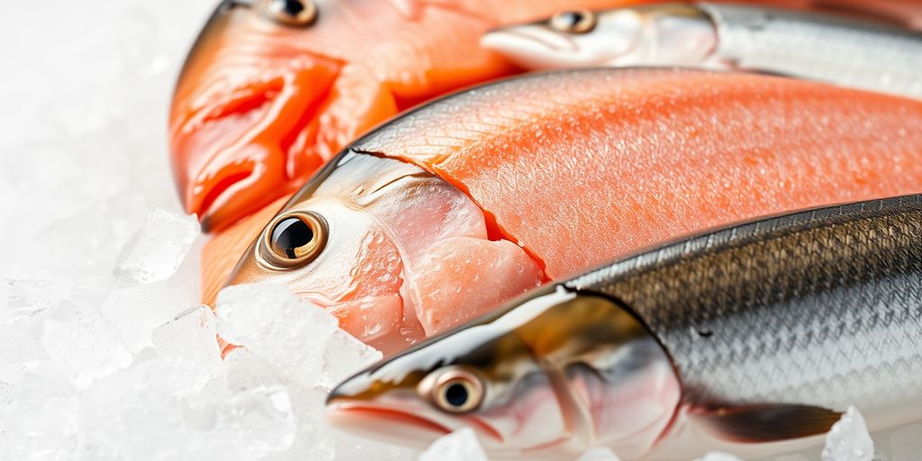 Fresh fish on ice for pet diet.