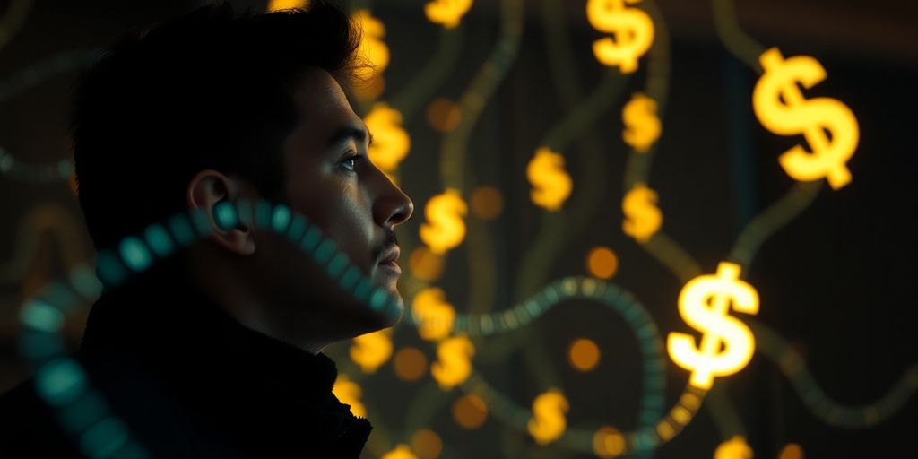 Person watching digital currency flow.
