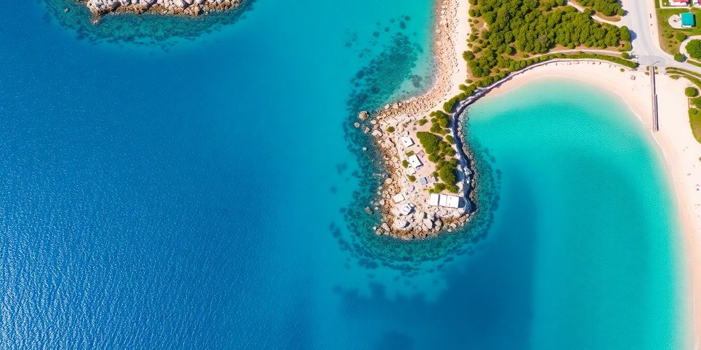 Vue aérienne de la Costa Smeralda en Sardaigne.
