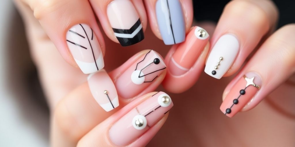 Unhas minimalistas com designs personalizados e criativos.