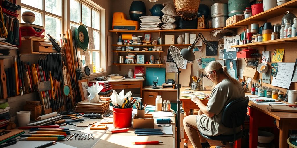 Person working on a creative hobby in a bright workspace.