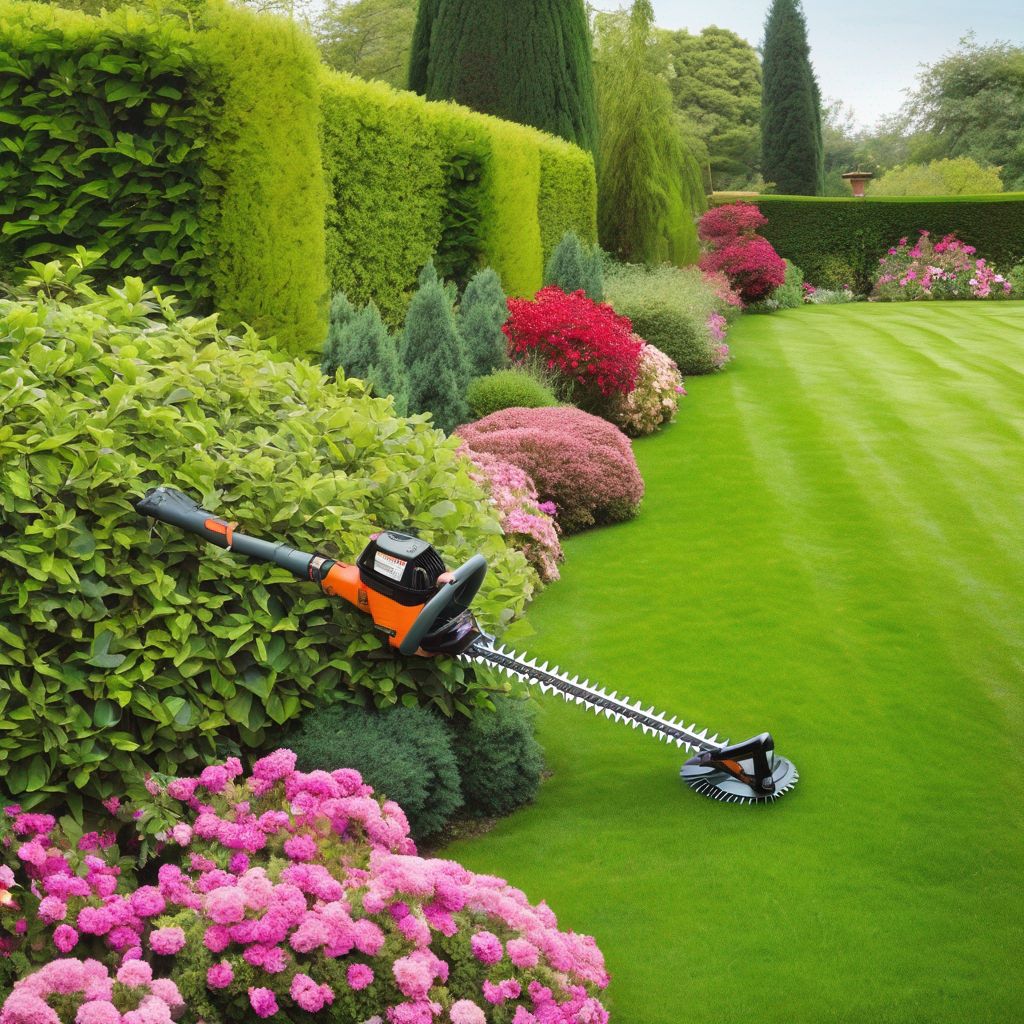 long reach hedge trimmer in a garden