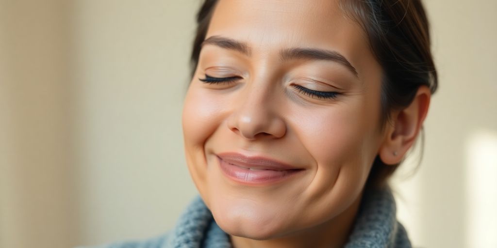 Person breathing deeply with calm expression.