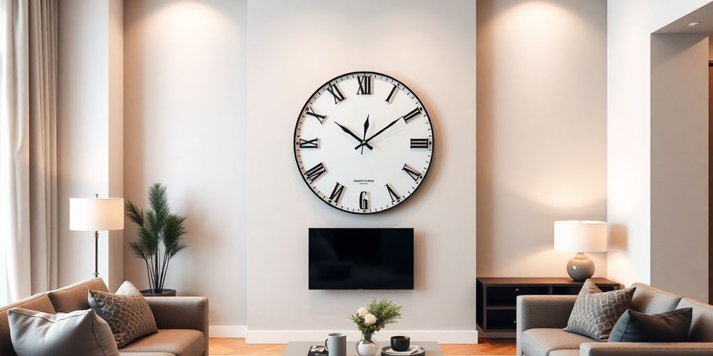 Stijlvolle wandklok in een moderne woonkamer.