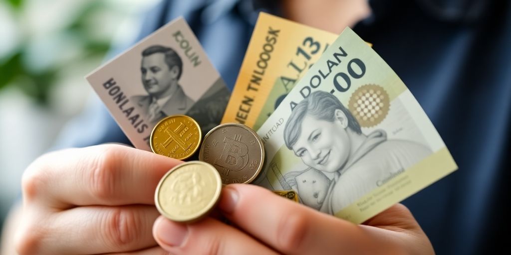 Australian taxpayer with coins and currency.