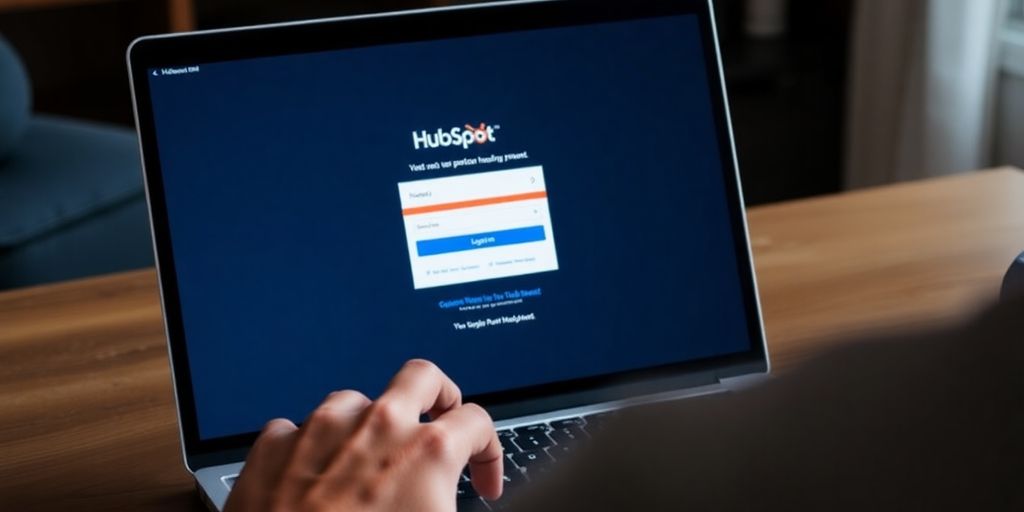 Person logging into HubSpot on a laptop.