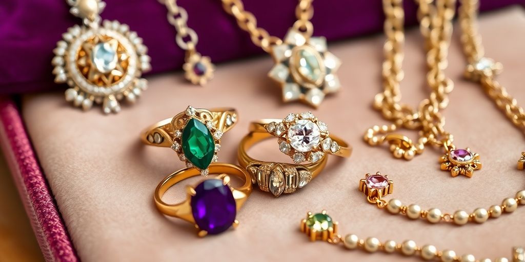 Bijoux hérités sur un fond en velours doux.