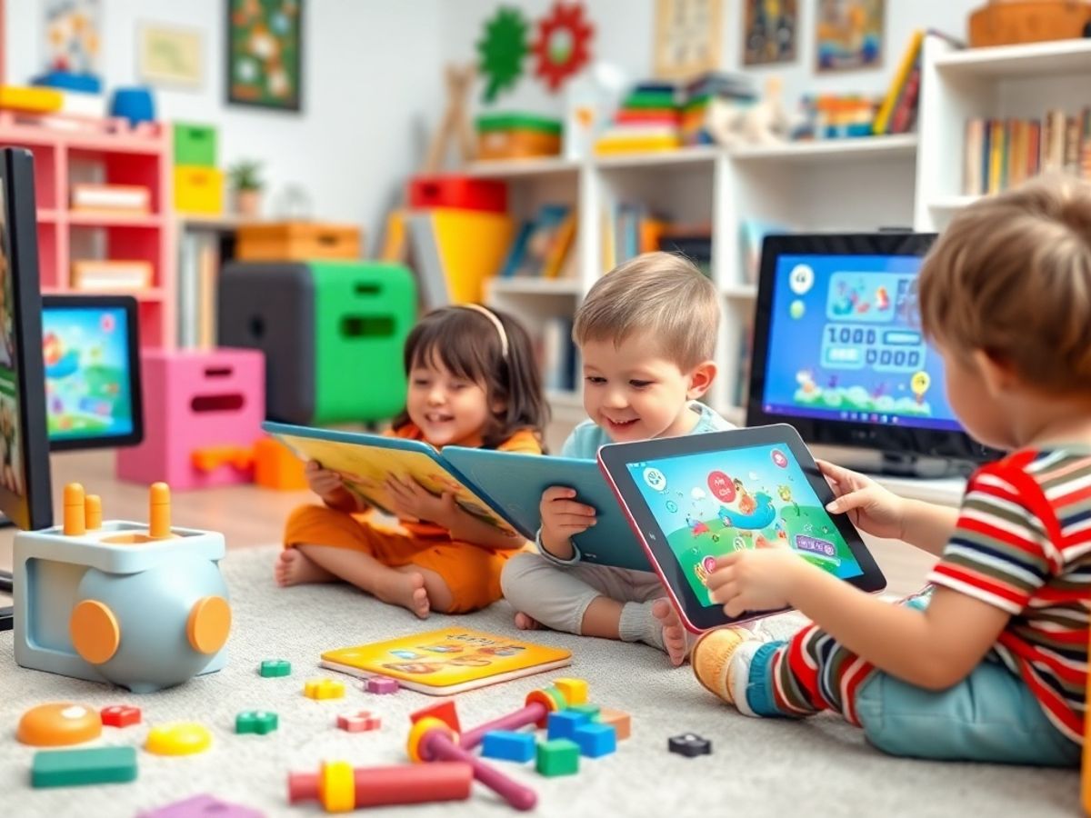 Copii jucându-se jocuri educative online pe tablete.