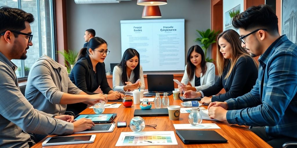 Reunión empresarial con profesionales colaborando en México.