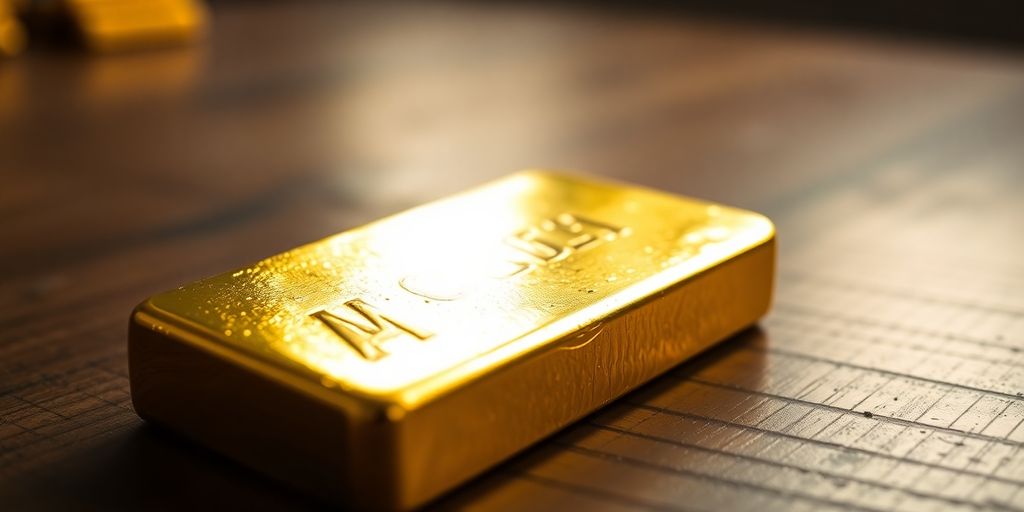 Lingot d'or sur une table en bois.
