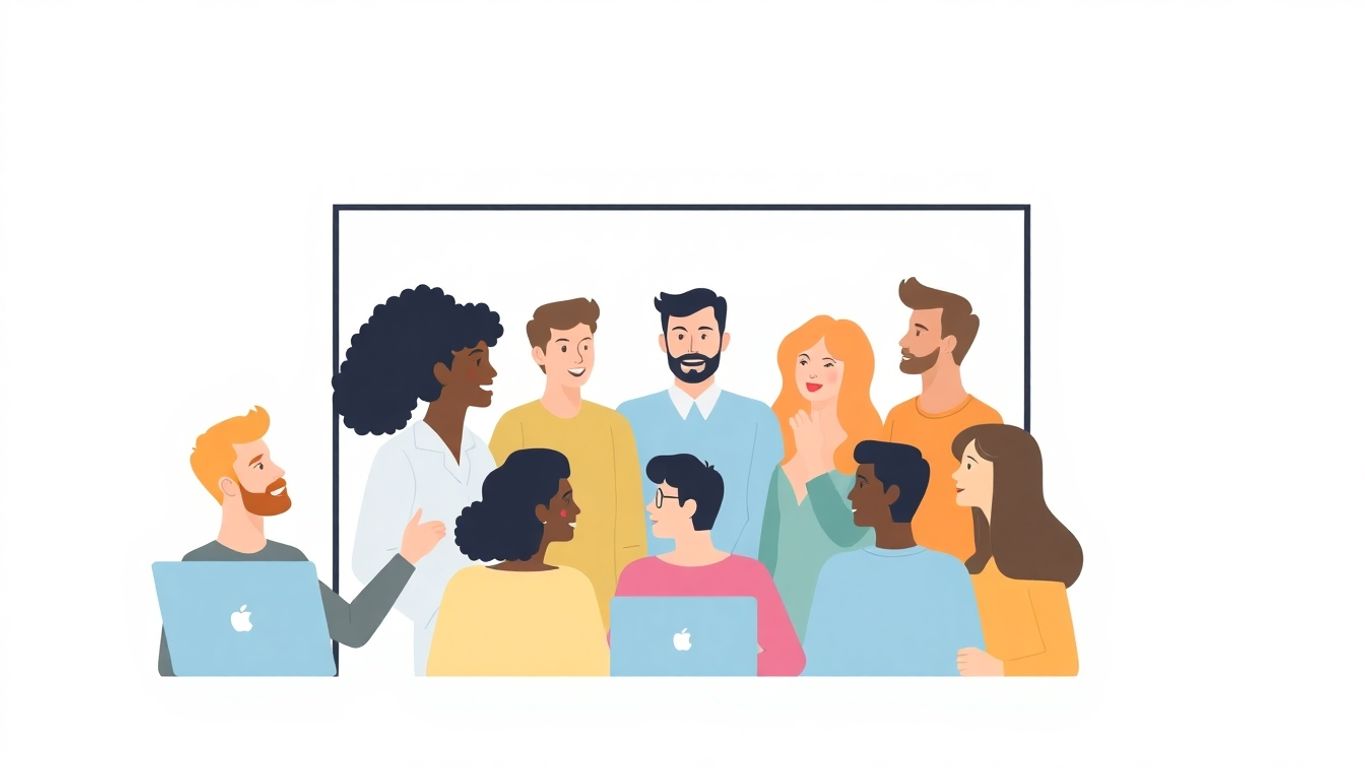 Diverse mennesker engasjerer seg i online diskusjon.