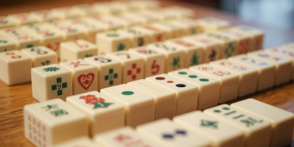 Mahjong tiles of different sizes on a table