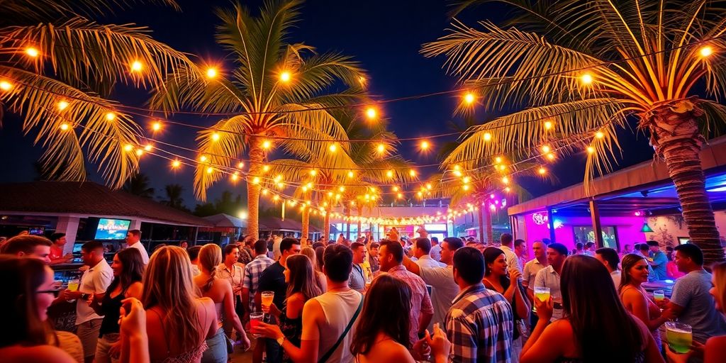 Tourists enjoying lively Cabo San Lucas nightlife.