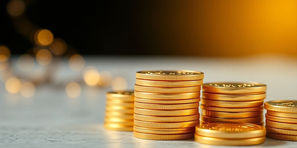 Pièces d'or empilées avec un fond apaisant.