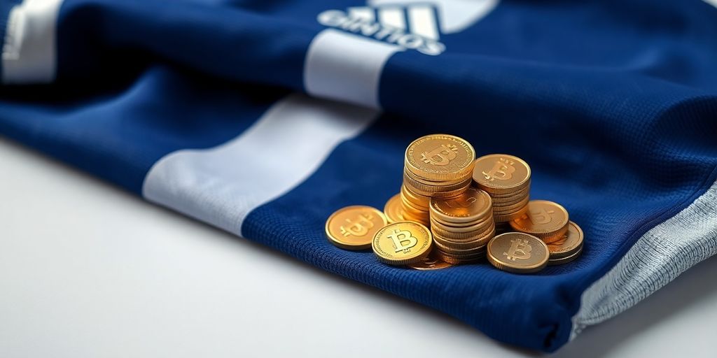 A stack of coins next to a sports jersey.