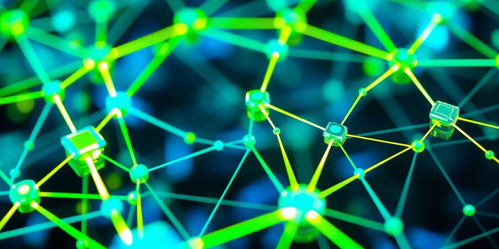 Photograph of interconnected blockchain nodes with sharding effect.