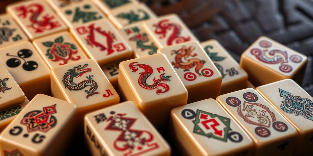 Mahjong tiles with dragon designs