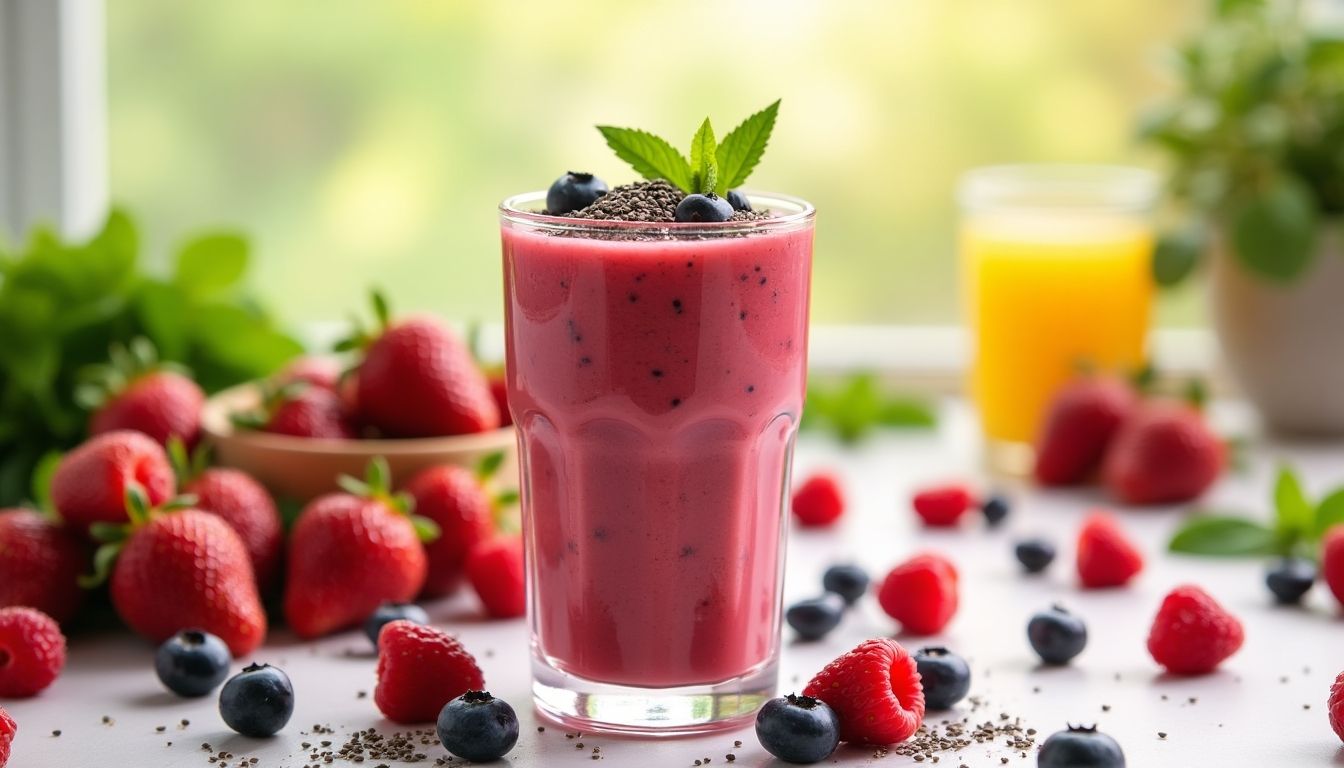 Berry Blast Smoothie with fresh berries and chia seeds.