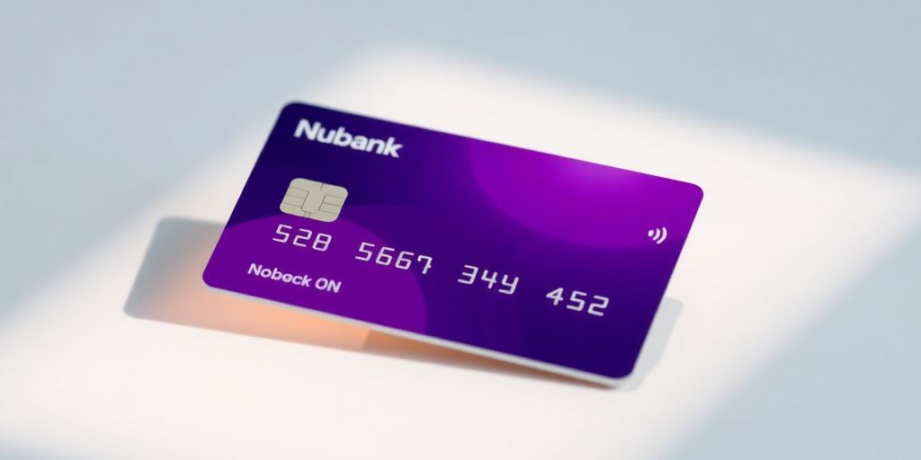 Cartão Nubank Ultravioleta em fundo minimalista.