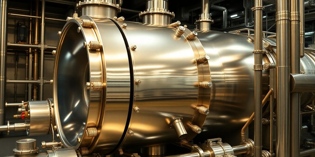 Blindage de réacteur nucléaire et équipement en argent poli.