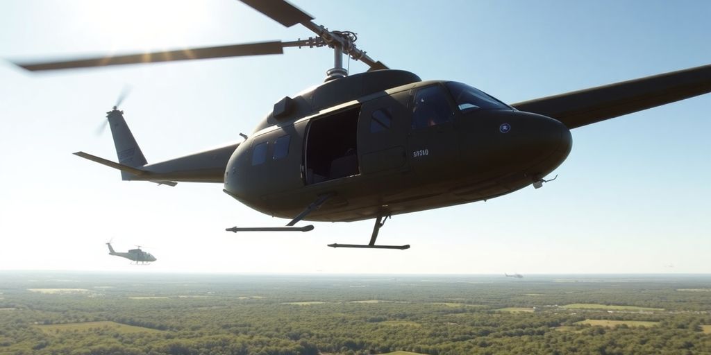 A close-up photographic image of a 1960s military helicopter.