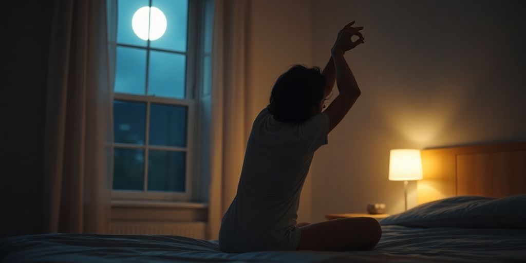 Person stretching peacefully in soft moonlight.