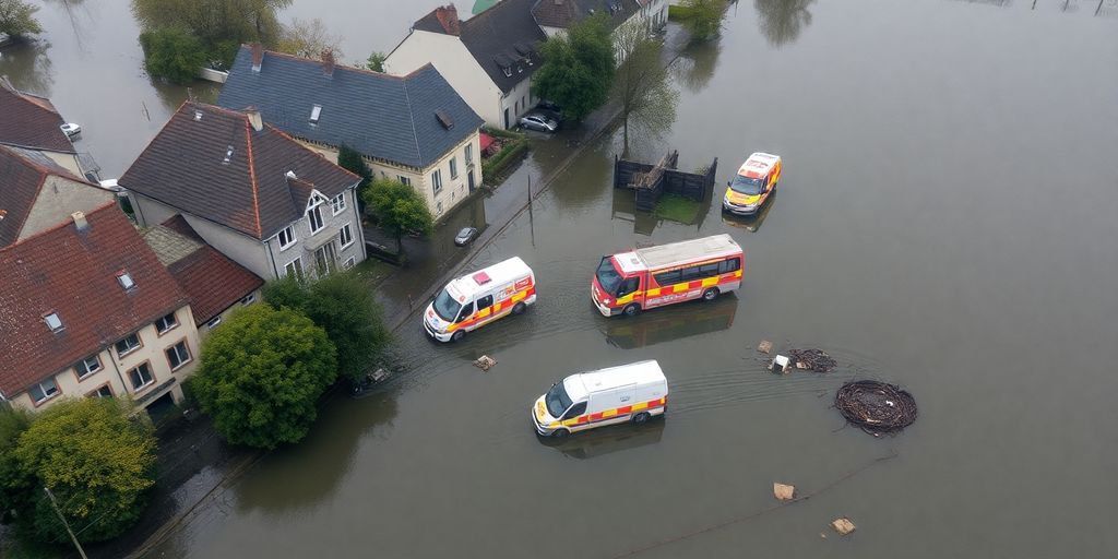 Aerial view of flooded streets in Wallonia.