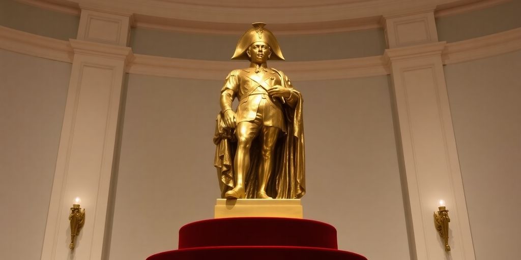Statue en or de Napoléon sur un piédestal.