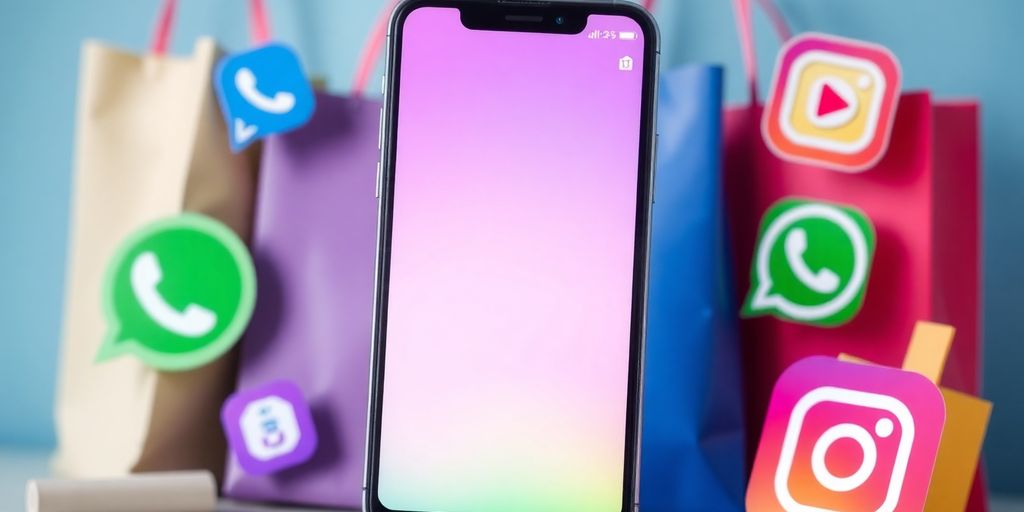 Pametan telefon sa interfejsom chatbota i ikonicama.