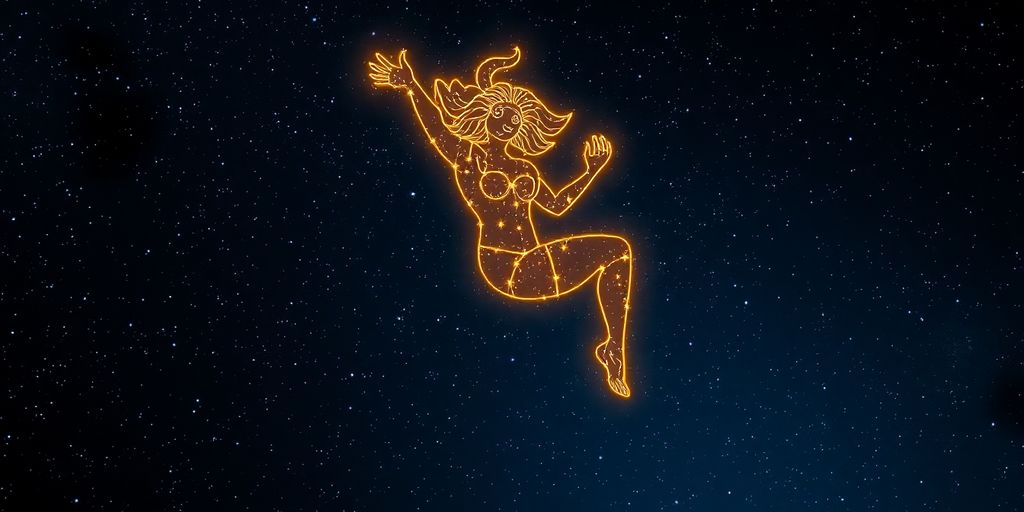 A blooming Virgo constellation against a starry night sky.