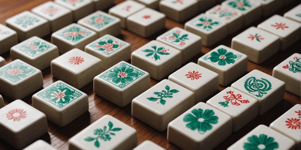 Mahjong wind tiles on a wooden table