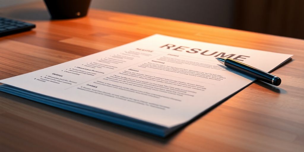 Polished resume on a modern desk.