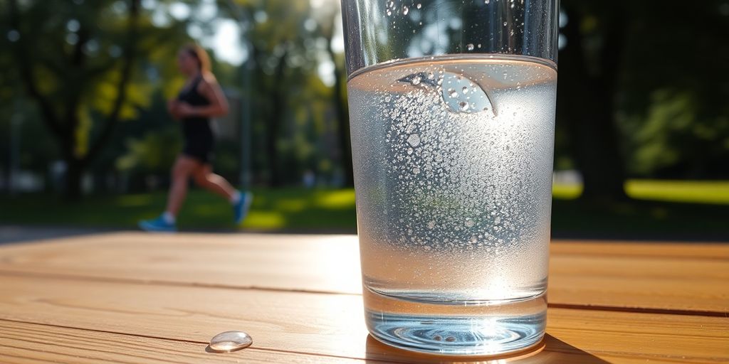 Refreshing water next to active person.