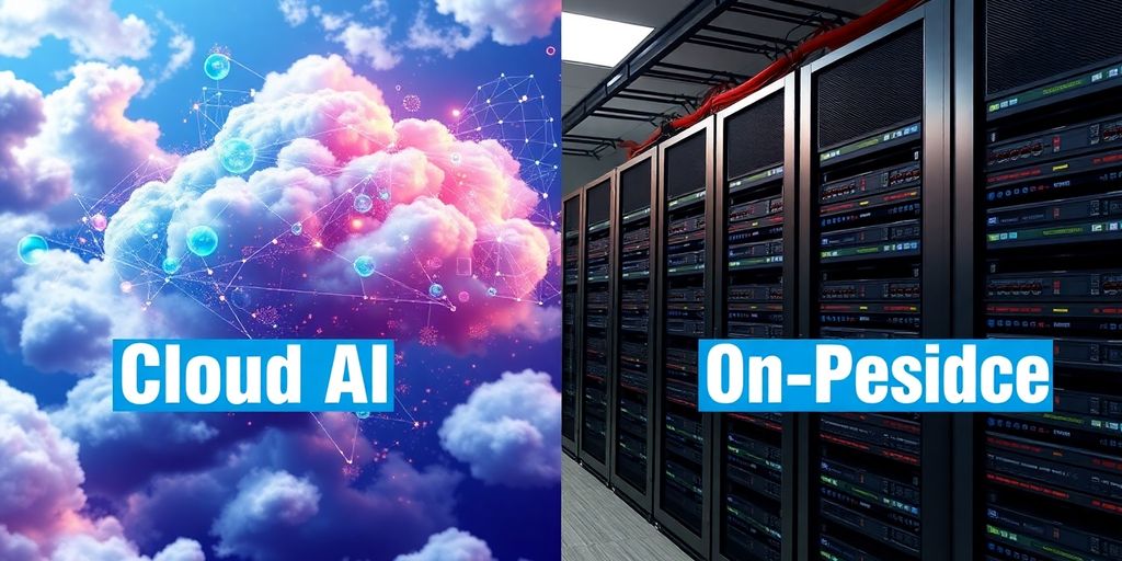 Cloud computing and on-premise server comparison image.