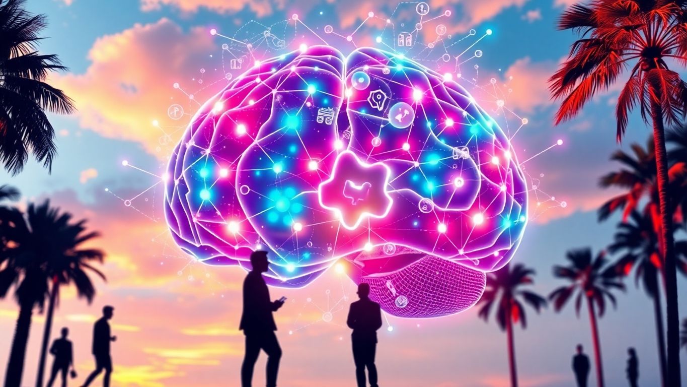 AI and marketing concept with digital elements.