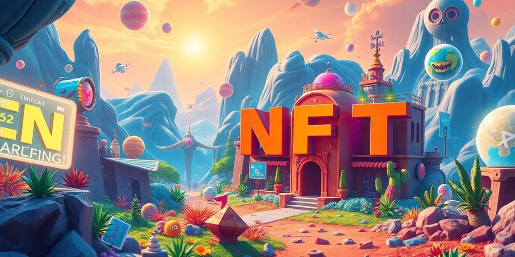 Colorful nfts in a vibrant digital landscape.