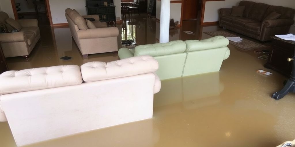 Flooded home with water damage from a storm.