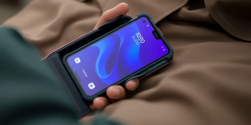 Oppo A9 2020 phone in a protective case.