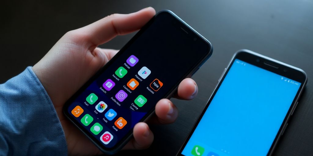 Ilustrace mobilních telefonů s aplikacemi.