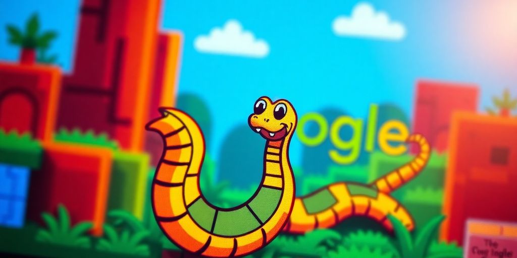 Snake game on a vibrant, pixelated screen.